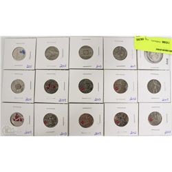 LOT OF 14 CANADIAN QUARTERS AND 1 AMERICAN QUARTER