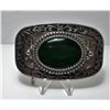 Image 1 : VINTAGE SILVER TONE & JADE BELT BUCKLE