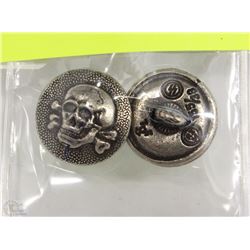 LOT OF 2 GERMAN NAZI WWII TOTENKOPT BUTTONS MARKED