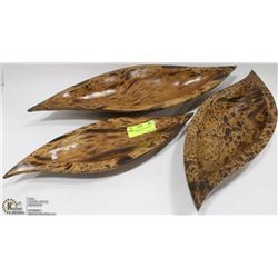 LOT OF 3 MANGO WOOD CARVED DECORATIVE PLATES