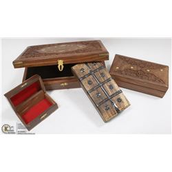 4 CLOTH LINED TEAK JEWELRY BOXES