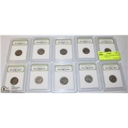 113) USA EARLY JEFFERSON NICKEL 1938-1976 TOTAL 10