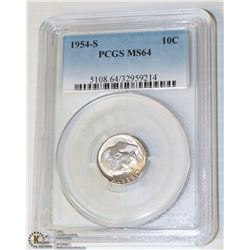 120) USA 1954-S 10CENT PCGS MS64