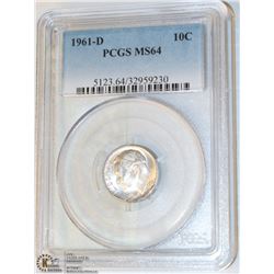 124) USA 1961-D 10CENT PCGS MS64