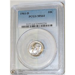 123) USA 1961-D 10CENT PCGS MS64