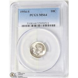 119) USA 1954-S 10CENT PCGS MS64