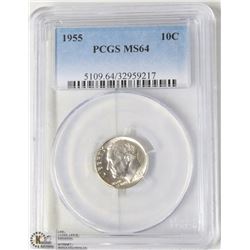 121) USA 1955 10CENT PCGS MS64