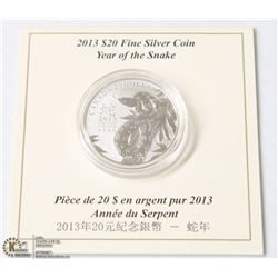 26) RCM 2013 $20 FINE SILVER COIN-SNAKE