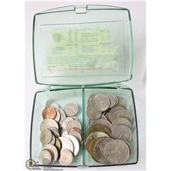 SMALL CASE OF ASSORTED  WORLD COINS