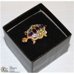 925 STERLING SILVER & GOLD PLATED TURTLE RING W/