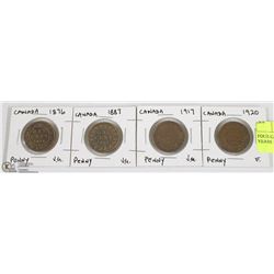 FOUR CANADA LARGE PENNIES YEARS 1876,1887,1917 &