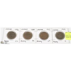 FOUR CANADA LARGE PENNIES YEARS 1876,1888,1917 &