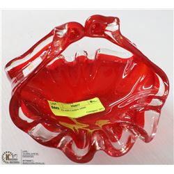 RED GLASS CANDY DISH