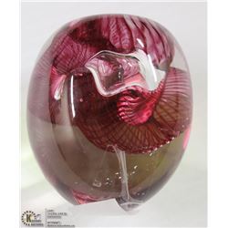 RED GLASS SWIRL PAPER WEIGHT