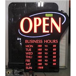 1 LIGHT UP OPEN SIGN WITH HOURS AND 2 MENU DISPLAY