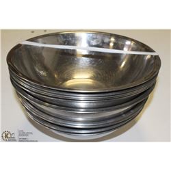 STACK OF 10 STAINLESS STEEL BOWLS 10"