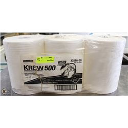 3 ROLLS OF KREW 500 HEAVY DUTY SHOP TOWELS