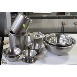 LOT OF ASSORTED STAINLESS STEEL MIXING BOWLS, SOUP
