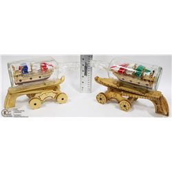 2 BOTTLE SHIPS ON WOODEN STANDS INCL JACK DANIELS