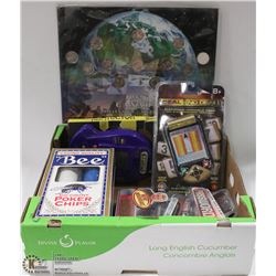 BOX OF ASSORTED HAND GAMES UNOPENED, COIN SET