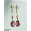 Image 1 : #2-14K YELLOW GOLD TOURMALINE & SAPPHIRE EARRINGS
