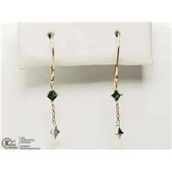 #7-14K YELLOW GOLD BLUE DIAMOND DROP EARRINGS