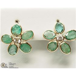 #16-14K YELLOW GOLD EMERALD & SAPPHIRE EARRINGS