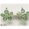 Image 1 : #16-14K YELLOW GOLD EMERALD & SAPPHIRE EARRINGS