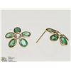Image 2 : #16-14K YELLOW GOLD EMERALD & SAPPHIRE EARRINGS