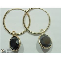 #17-14K YELLOW GOLD BLACK DIAMOND HOOP EARRINGS