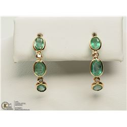 #19-14K YELLOW GOLD EMERALD & DIAMOND EARRINGS