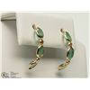 Image 2 : #19-14K YELLOW GOLD EMERALD & DIAMOND EARRINGS
