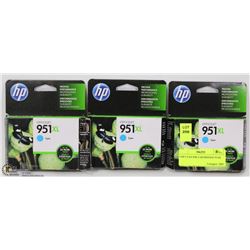 3 HP CYAN INK CARTRIDGES 951XL