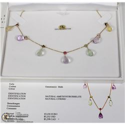 14KT YELLOW GOLD GEMSTONE NECKLACE WITH COA