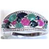 Image 2 : #30-STERLING SILVER RUBY SAPPHIRE EMERALD RING