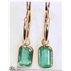 Image 1 : #34-14K YELLOW GOLD EMERALD HOOP EARRINGS