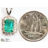 Image 2 : #37-14K WHITE GOLD EMERALD & DIAMOND PENDANT