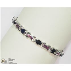#39-STERLING SILVER BLUE & PINK SAPPHIRE BRACELET