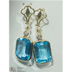 #41-14K YELLOW GOLD BLUE TOPAZ & DIAMOND EARRINGS