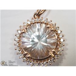 #48-14K ROSE GOLD WHITE QUARTZ & DIAMOND PENDANT