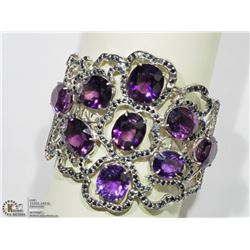 #49-ST SILVER AMETHYST& SAPPHIRES BANGLE BRACELET