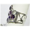 Image 3 : #49-ST SILVER AMETHYST& SAPPHIRES BANGLE BRACELET
