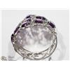 Image 4 : #49-ST SILVER AMETHYST& SAPPHIRES BANGLE BRACELET