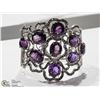 Image 5 : #49-ST SILVER AMETHYST& SAPPHIRES BANGLE BRACELET