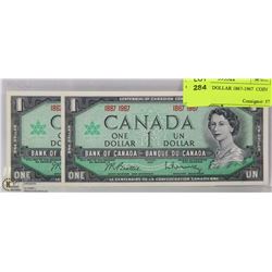 2 CANADIAN 1867-1967  CENTENNIAL DOLLAR BILLS