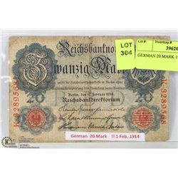 GERMAN 20 MARK 1914 FEBRUARY 1