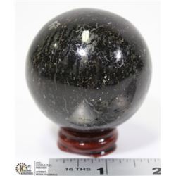 #6 NATURAL BLACK AGATE SPHERE BALL +STAND