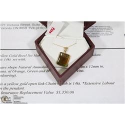 14KT GOLD AMMOLITE PENDANT W/ COA