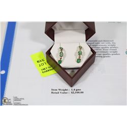 14KT GOLD EMERALD & DIAMOND EARRINGS W/ COA