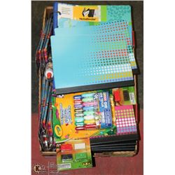 FLAT OF SCHOOL SUPPLIES ,18 SCRIBLERS,NOTE BINDERS